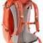 Orange backpack with a gray back panel on a white background