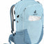 Light blue backpack with visible brand logo on a white background