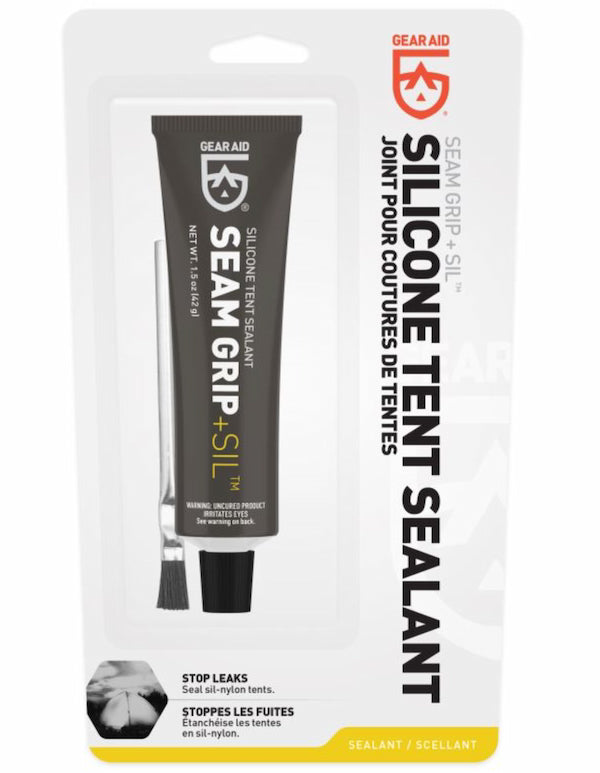 Packaging of GearAid Silicone Tent Sealant with a tube on a white background