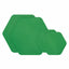Four green hexagonal coasters with rounded corners, displayed in a nested size arrangement on a plain white background.