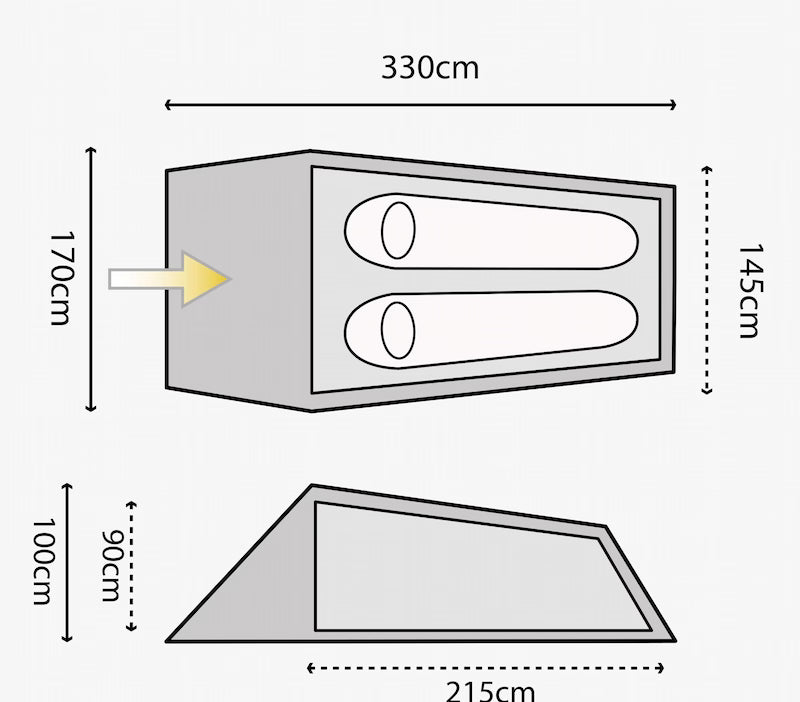 Dimensions of a product packaging with measurements in centimeters.