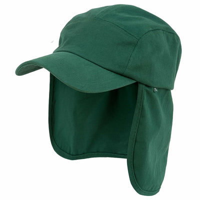 Green cap with neck flap on a white background