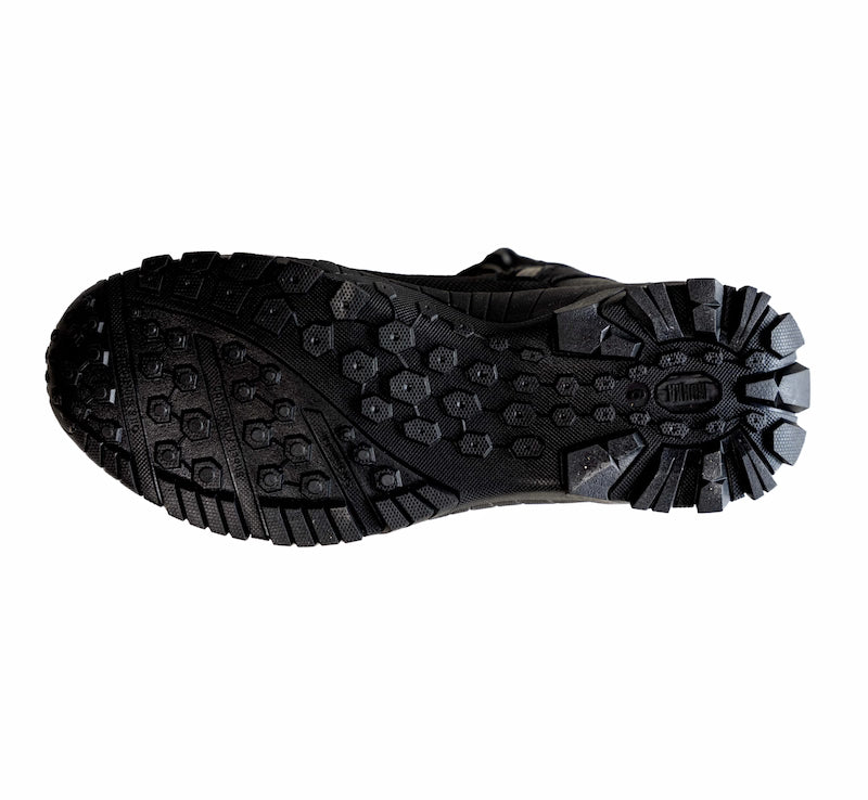 Black sole of a shoe with tread pattern on a white background