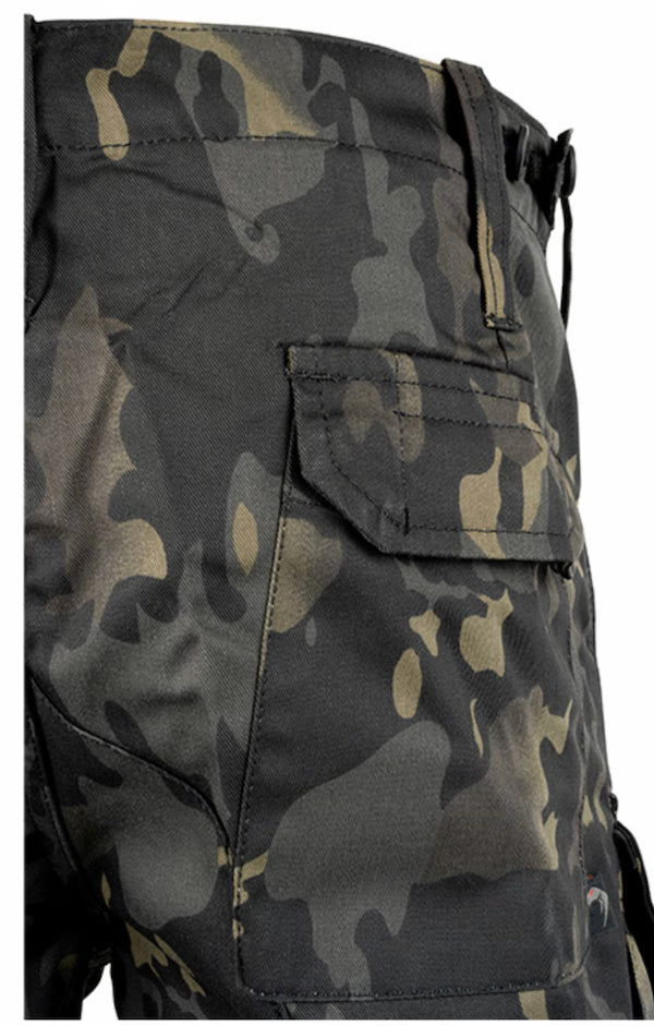 Camouflage pants with a pocket detail on a white background