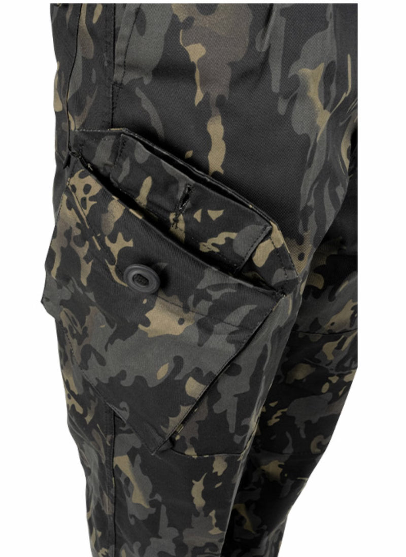 Camouflage pants with a pocket detail on a white background