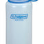 Nalgene water bottle with blue lid on a white background