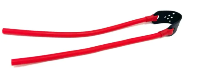 Red tongs with black end on a white background