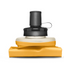 Black and white device with a yellow base on a white background