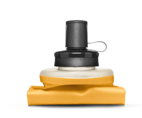 Black and white device with a yellow base on a white background