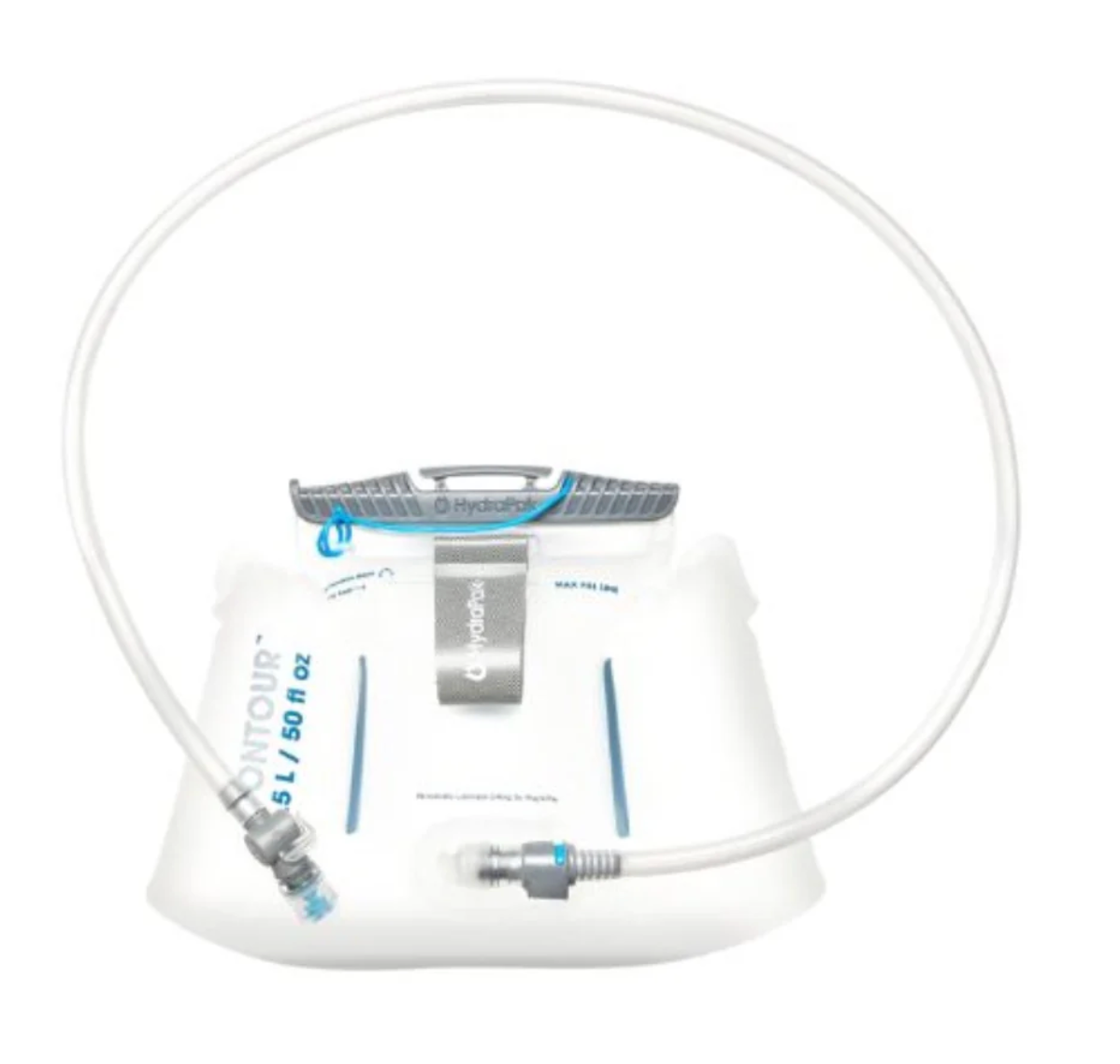 Hydration bladder with hose on a white background