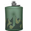 Green water bottle with mountain design on a white background