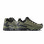 Pair of green hiking shoes with black accents on a white background