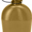 A matte metallic gold canteen bottle with a black screw cap and carrying loop, isolated on a white background.
