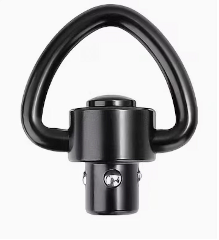 A black metal quick-release ring clamp with a cylindrical mounting base and a central locking screw, shown on a plain white background.