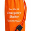 Mylar Emergency Shelter in orange bag on white background