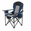 Blue and gray camping chair with armrests on a white background