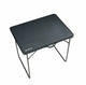 Black folding table with metal legs on a white background