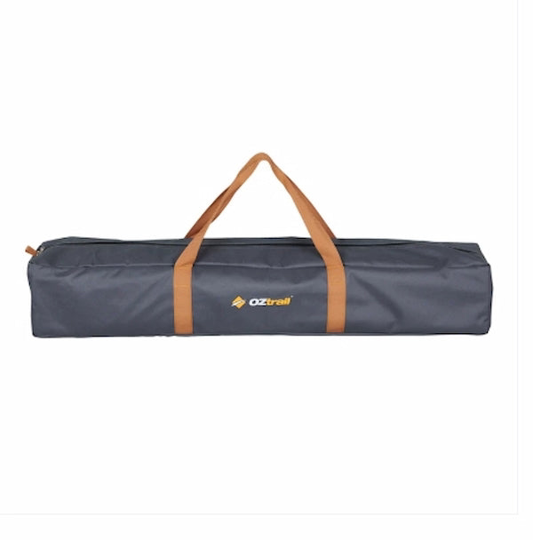 Gray carrying bag with brown handles featuring OZtrail logo on a white background
