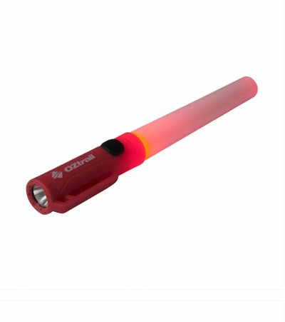 Red flashlight with a white background