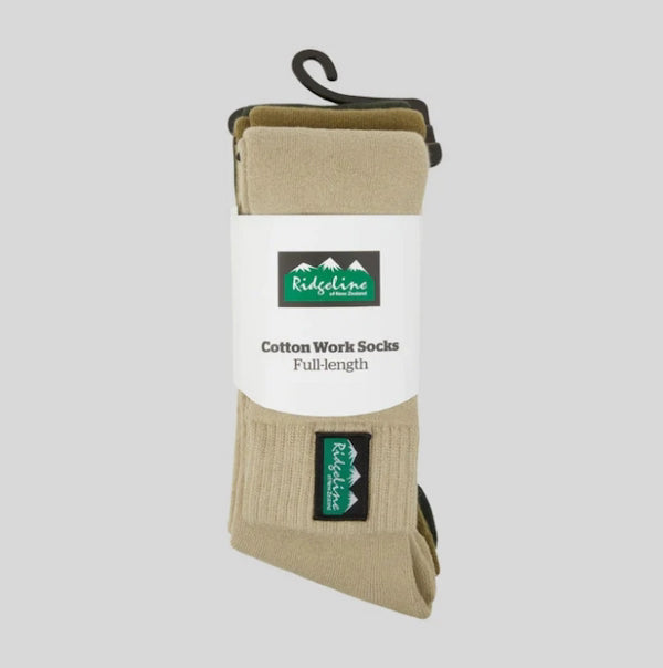 Ridgeline Cotton Work Socks Full Length (Pack of 3)