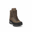 Brown hiking boot with black sole on a white background