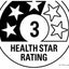 Three-star health rating icon with the number 3 and 'HEALTH STAR RATING' text.