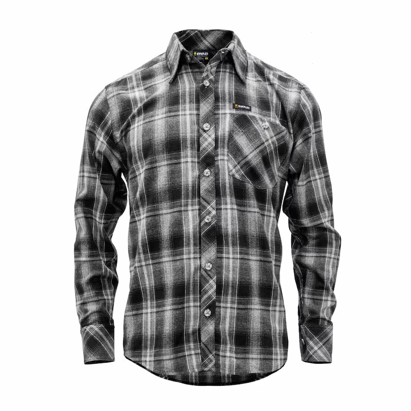 Black and gray plaid shirt on a white background