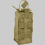 Tan tactical magazine pouch on a gray background