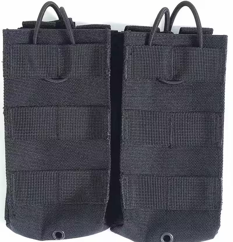 Two black tactical magazine pouches on a white background