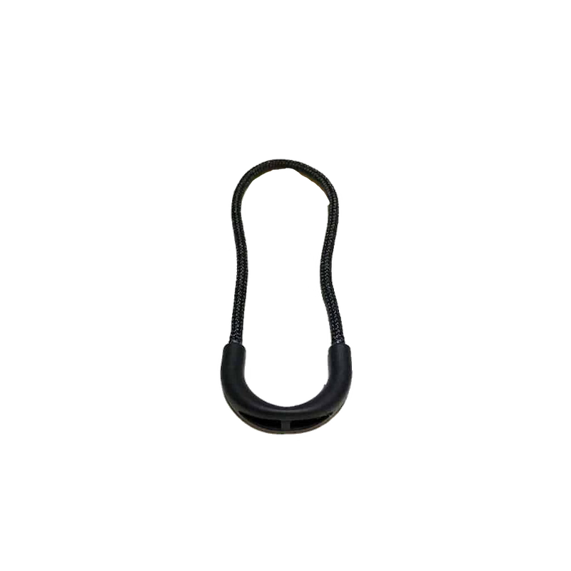 Black carabiner on a white background