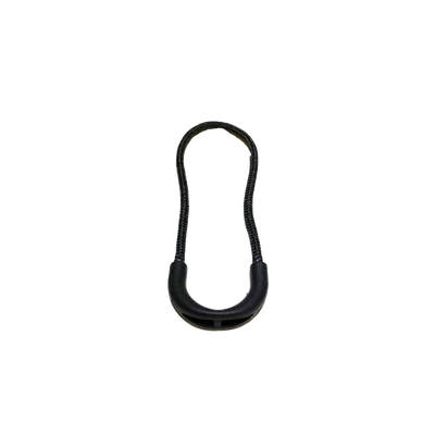 Black carabiner on a white background