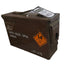 old brown metal ammunition tin, 30 cal size