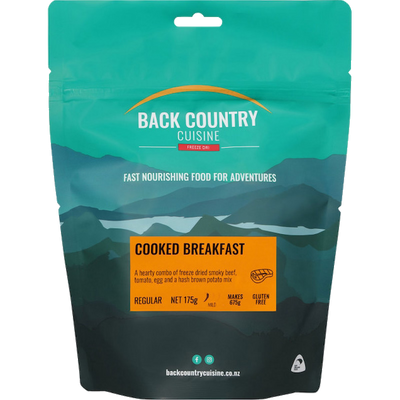 Back Country Cuisine cooked breakfast food package with mountain landscape design