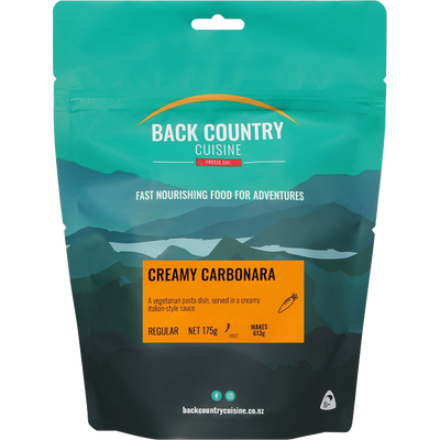 Back Country Cuisine Creamy Carbonara package with mountain design