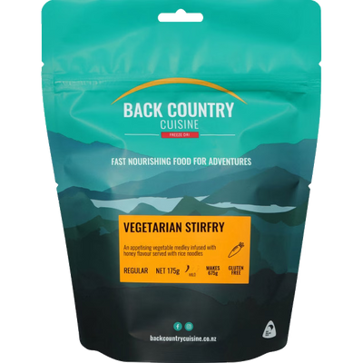 Back Country Cuisine vegetarian stirfry package with mountain landscape design