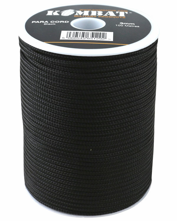 Spool of black para cord with Kombat branding on a white background