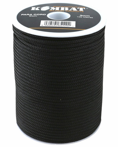 Spool of black para cord with Kombat branding on a white background