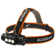Acebeam headlamp with orange and black strap on a white background
