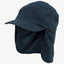 Navy blue cap with face coverage on a white background