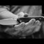 Hand holding a Gerber knife with a blurred background
