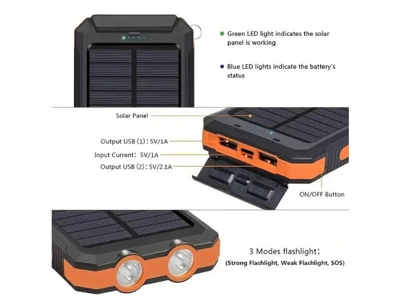 20000mAh Solar Power Bank Wireless Fast Charge, Waterproof, LED