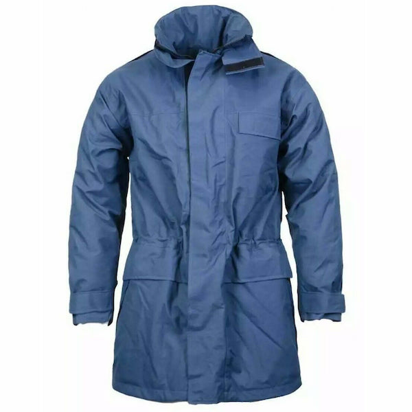 Blue raincoat with a hood on a white background