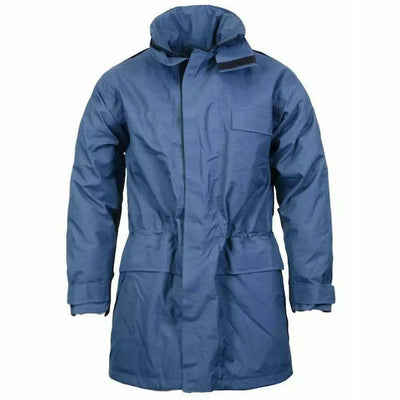 Blue raincoat with a hood on a white background