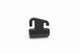 A small black plastic clip or hook-shaped fastener component, photographed on a clean white background.