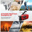 Emergency kit advertisement with images of natural disasters and a portable radio.