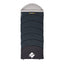 OZtrail Kingsford hooded sleeping bag with a soft gray outer shell and a contoured hood, designed for comfort in cool conditions.