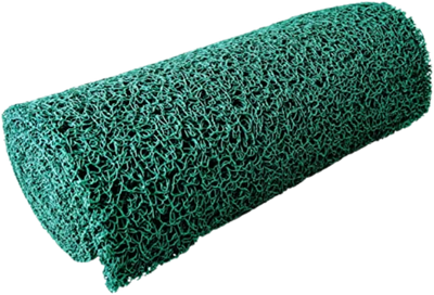 A roll of green miner's moss matting used for gold recovery in sluicing and dredging systems.