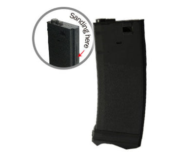 A black 190-round magazine for M16/M4 series airsoft guns with an inset showing the feeding mechanism.