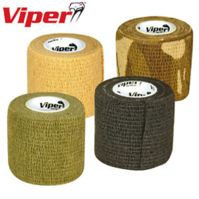 Multiple rolls of Viper Tactical Tac-Wrap in various camouflage patterns, including green, brown, and black.