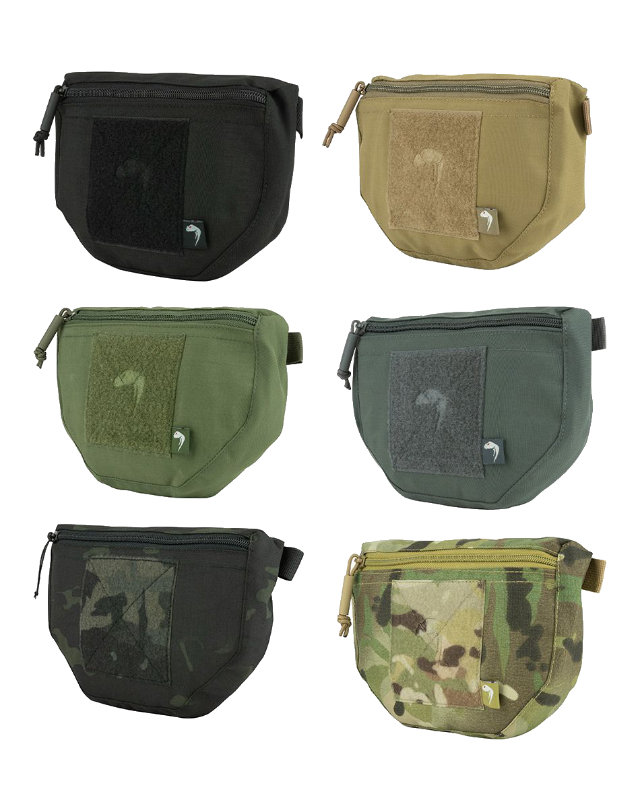 A collection of Viper Tactical scrote pouches in various colors including black, brown, green, gray, and camouflage. Each pouch features Velcro attachment and is designed for carrying small items.